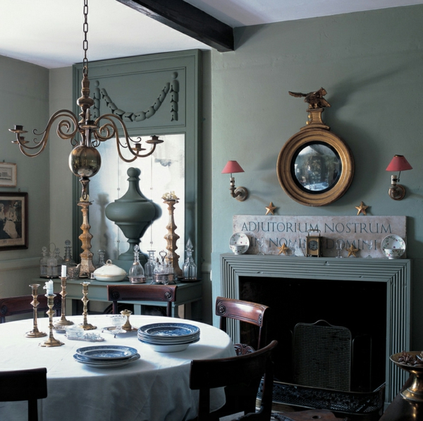 wohnideen esszimmer einrichtungsideen esstisch mit stühlen englischer stil wandfarbe mintgrün