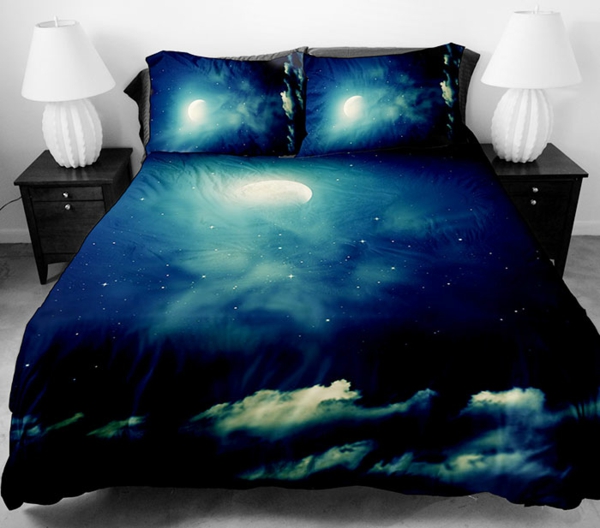 Galaxy Bettwäsche Bettlaken dunkel blau schwarz