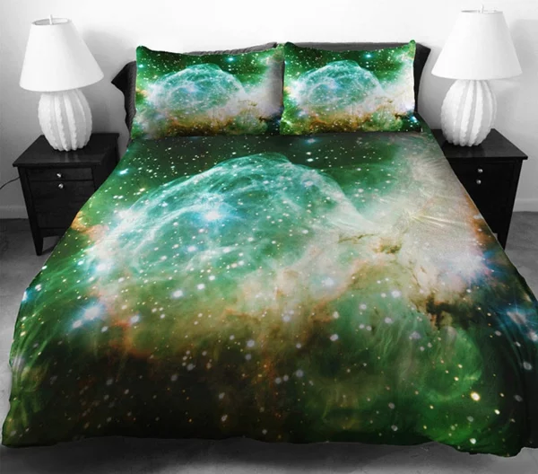 Galaxy Bettwäsche und Bettlaken grün lebendig