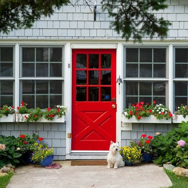  Hausanstrich Farbe rot hausfassade farbe farbideen eingangstür rot haustür vorgarten gestalten