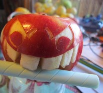 Obst dekorativ schnitzen – Apfel Kunst und aussagekräftige Gesichter
