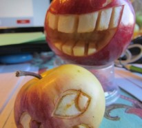 Obst dekorativ schnitzen – Apfel Kunst und aussagekräftige Gesichter