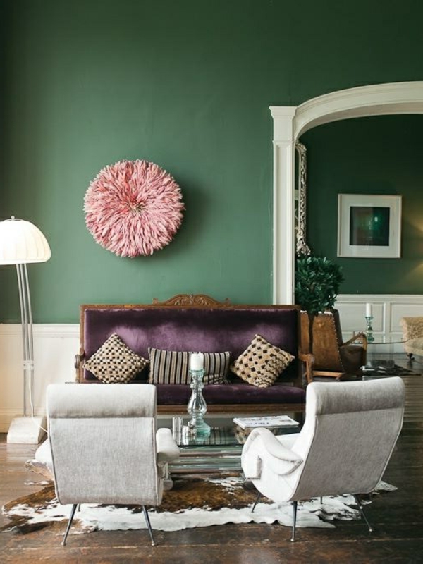 attraktives wohnzimmer grüne wandfarbe