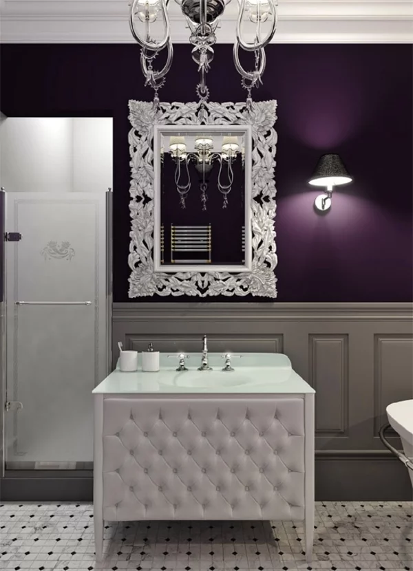 badezimmer wandgestaltung in violett