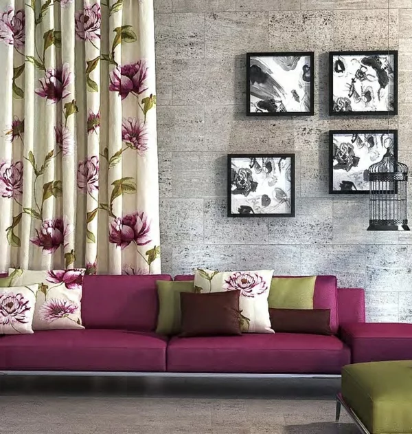 gardinen mit floralen elementen wohnzimmer