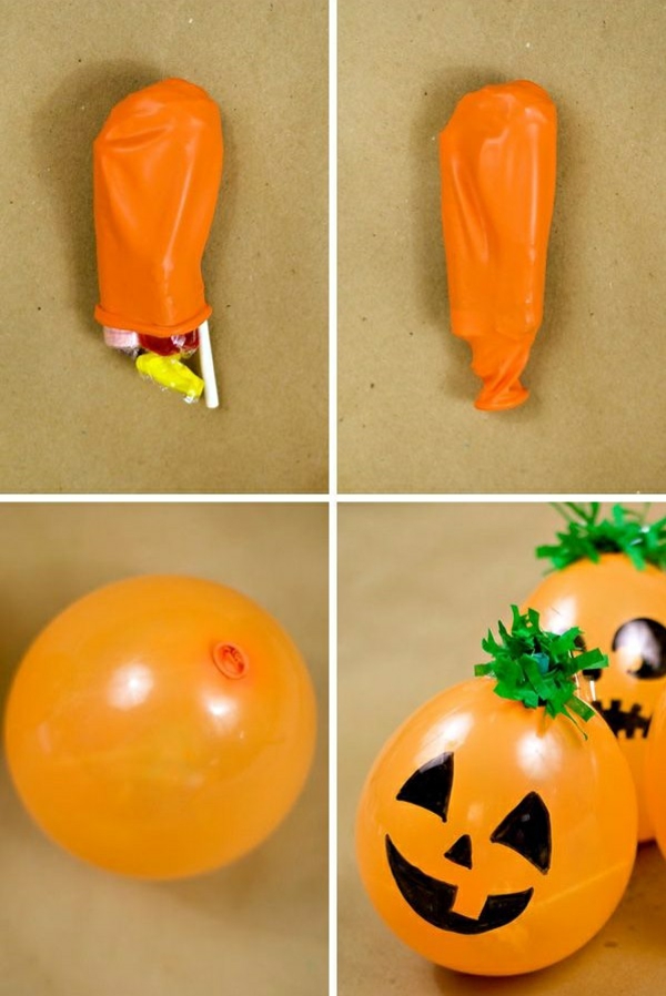 halloween süßes oder saures päckchen orange luftballon kreative bastelideen
