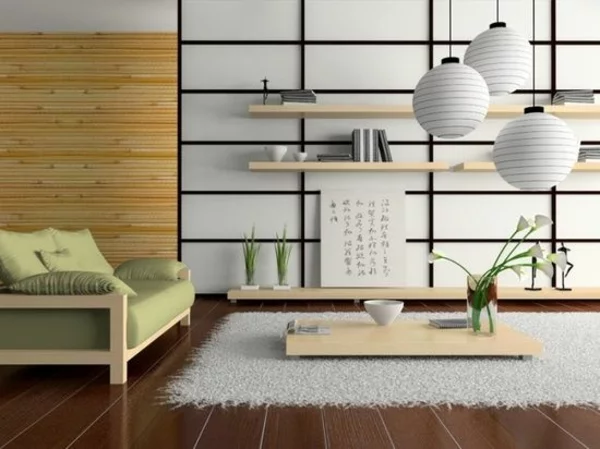 minimalistisches wohnzimmer im japanischen stil