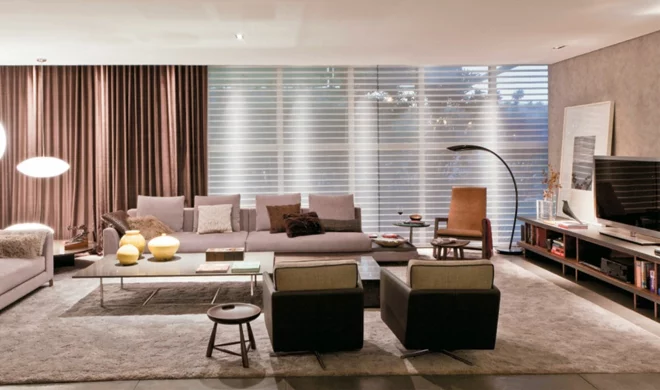 moderne wohnwand wohnzimmer einrichtungsideen farbgestaltung beige braun gardinenideen