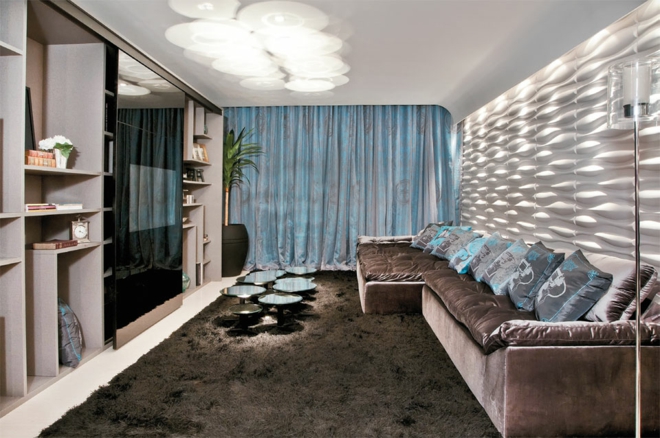 moderne wohnwand wohnzimmer sofa einrichtungsideen teppichboden