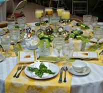 Tischdekoration in gelb-grünen Farben für eine festliche Stimmung