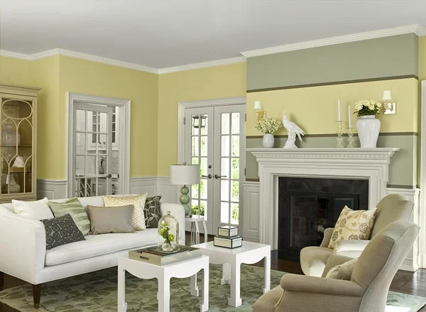 wandfarben wohnzimmer farbgestaltung pastellfarben gelb grau
