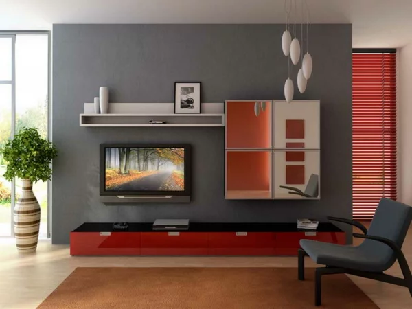 wandfarben wohnzimmer grau wandgestaltung tv wohnwand gestalten