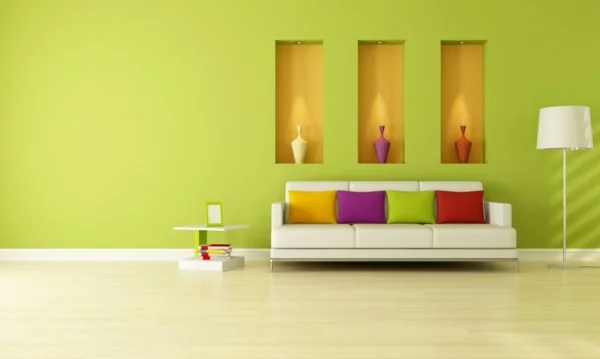 wandfarben wohnzimmer hellgrün wandgestaltung ideen farbideen