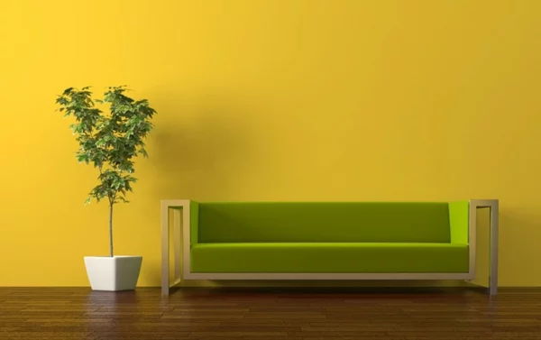 wandfarben wohnzimmer warme farbgestaltung gelb wohnzimmer sofa grün