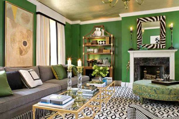 wohnzimmer mit grünem ambiente