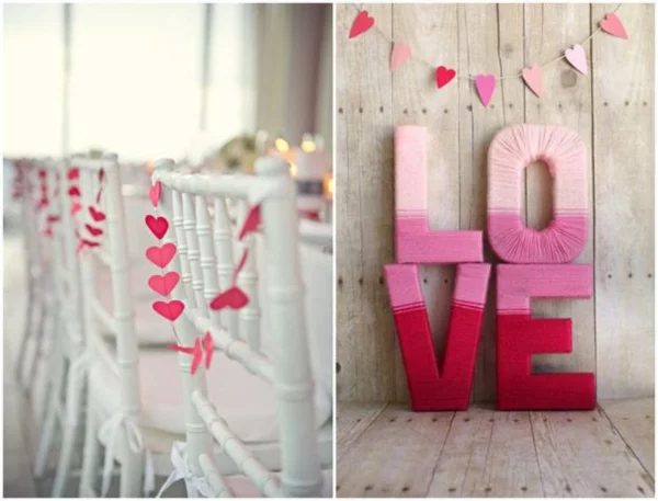 stricken garn rosa Hochzeit dekoideen liebevoll deko