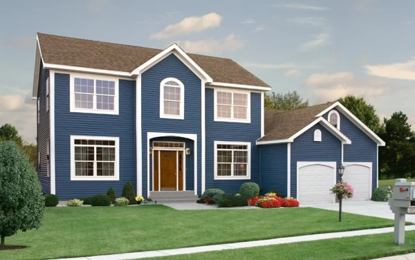 Fassadengestaltung Einfamilienhaus vorgarten gestalten hausfassade farbe blau