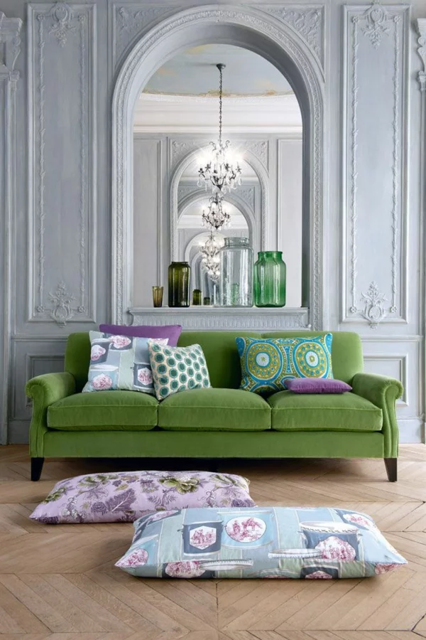 Grüne Sofas drei plätze kissen orientalisch klassisch