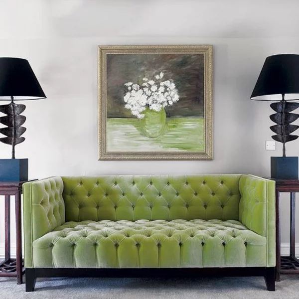 Grüne couch sofas lampenschirme gemälde