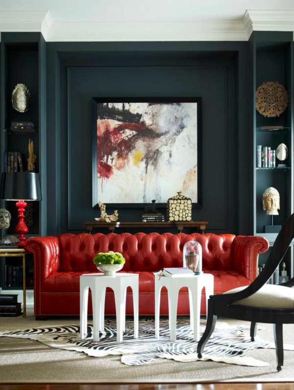 Moderne Wohnzimmermöbel  rot leder sofa