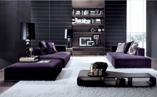 dunkellila luxus Wohnzimmermöbel dunkel wandfarben