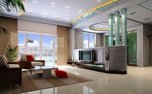 Moderne beige gardinen Wohnzimmer möbel glanz oberflächen