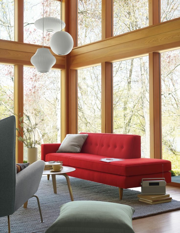 Moderne holz rahmen fenster Wohnzimmermöbel rot sofa