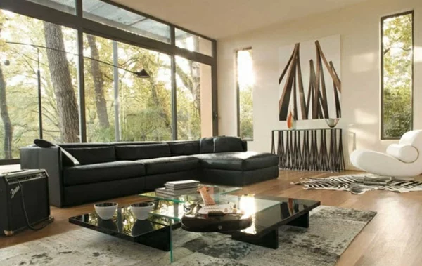 Moderne wald natur Wohnzimmermöbel schwarz sofa leder