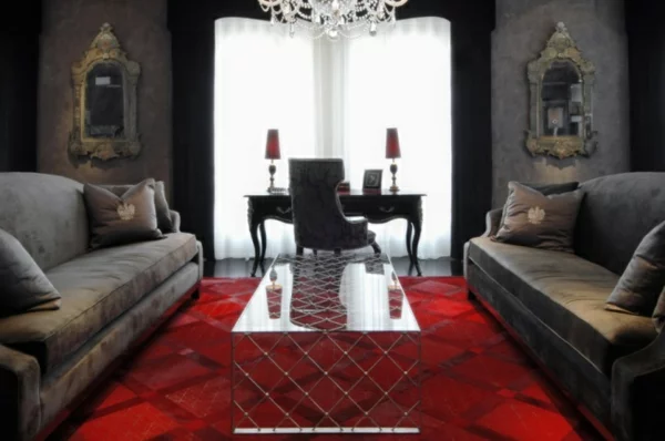 Rote Teppiche wohnzimmer fenster