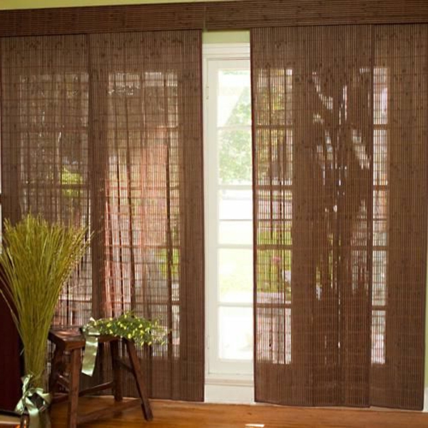 Schiebevorhang gardinen Braun wohnzimmer glas bambus