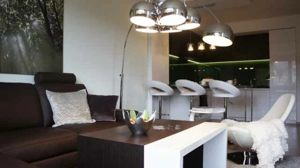 dunkel braun sofa bezug stoff wohnzimmer essecke glanzvoll lampen 