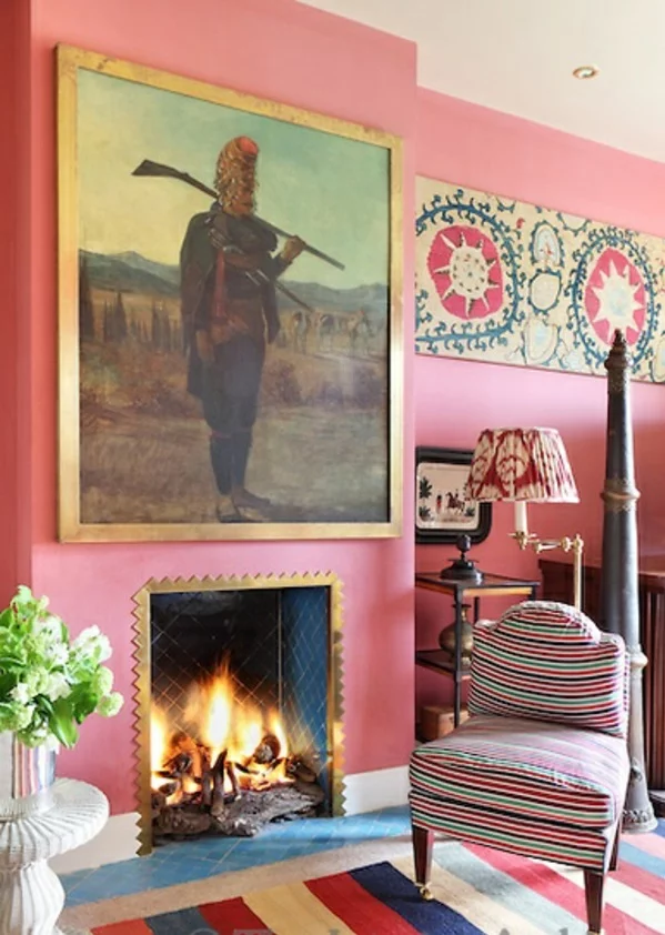altrosa wandfarbe wohnzimmer klassisch vintage kamin