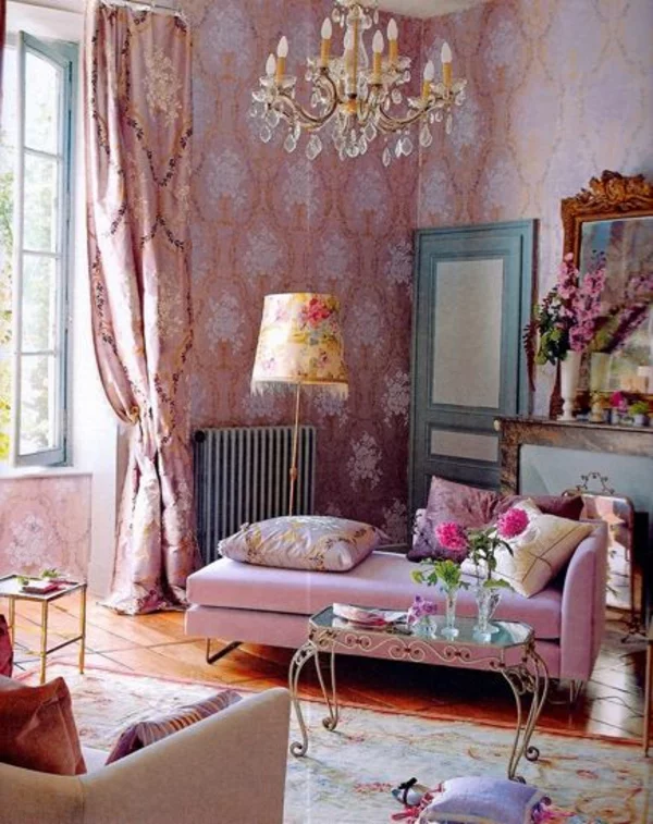altrosa wandfarbe wohnzimmer klassisch vintage kronleuchter stehlampe