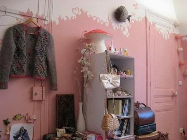 altrosa wandfarbe wohnzimmer klassisch vintage regale