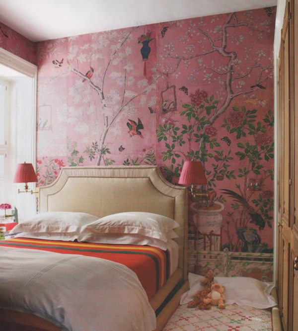 wandfarbe wohnzimmer klassisch vintage schlafzimmerwand muster