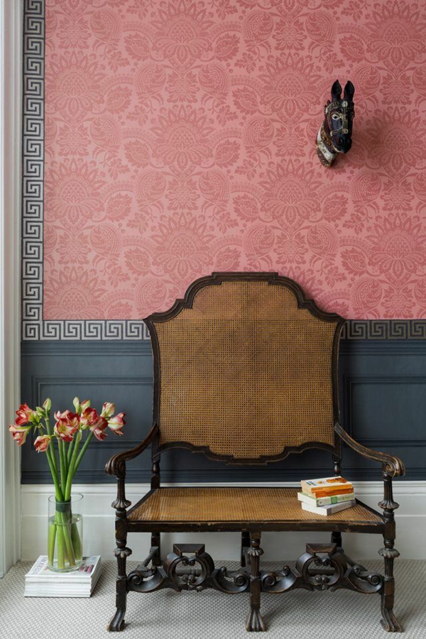 wandfarbe wohnzimmer altrosa vintage stuhl groß
