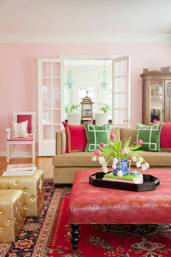 wohnzimmer klassisch wandfarbe vintage teppich
