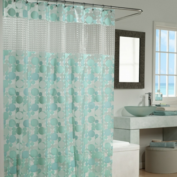 badezimmer duschvorhang türkis pünktchenmuster farbideen vorhangstoffe
