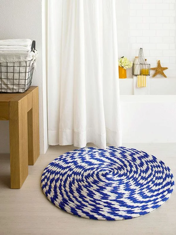 badmatte badteppiche badvorleger rund blau weiß