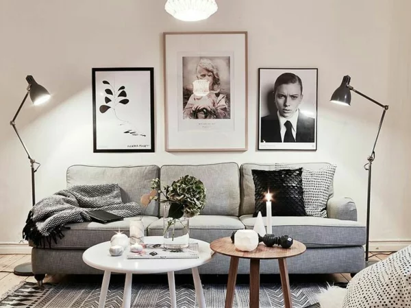 couchtisch rund holz weiß wandgestaltung wohzimmer sofa einrichtungsideen