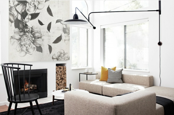 einrichtung wohnzimmer im scandinavischen stil kamin skandinavische möbel