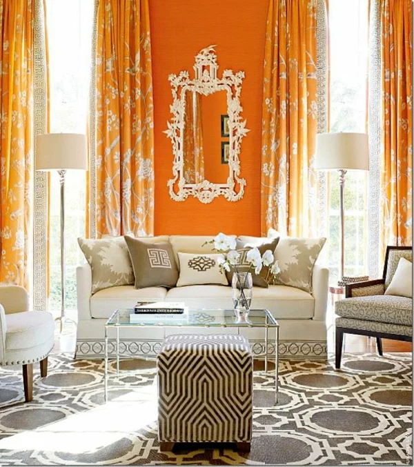 fertiggardinen gardinen und vorhänge orange wohnzimmer möbel