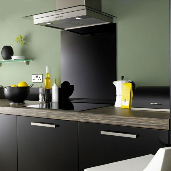 fliesenspiegel küche glas küchenrückwand spritzschutz küche glaswand schwarz wandfarbe grün