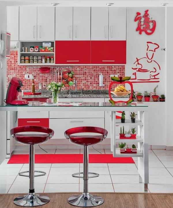 fliesenspiegel küche küchenfliesen wand rot küchenfronten