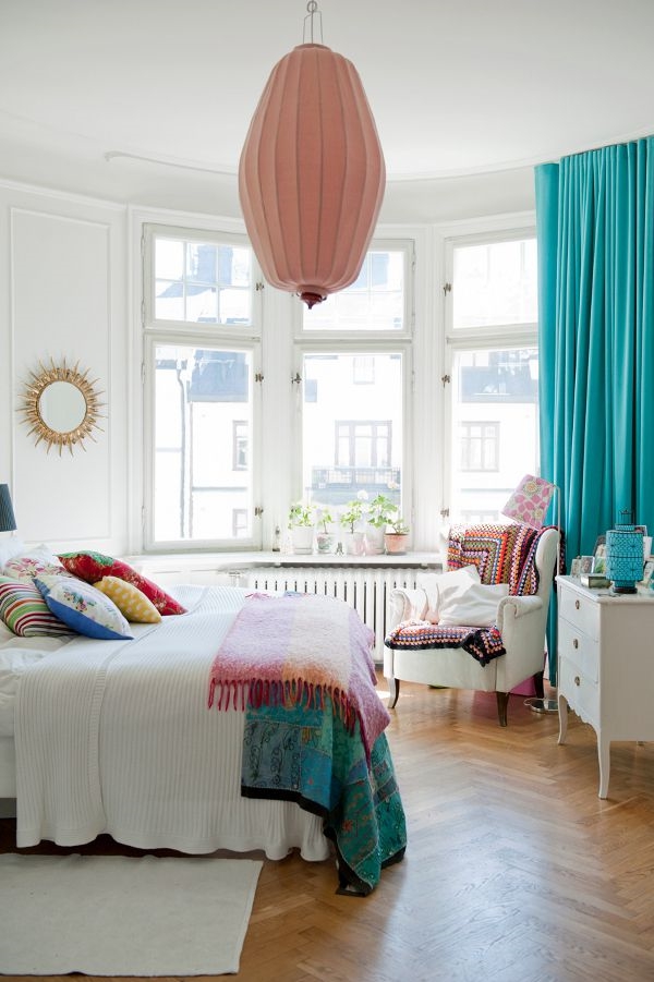 gardine blickdicht vorhänge türkis schlafzimmer farbgestaltung