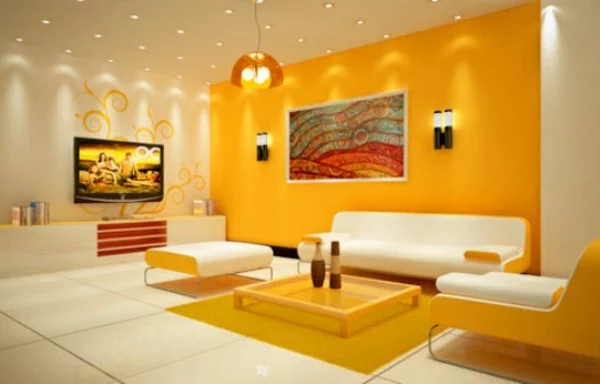 gelb wandfarbe ideen wandgestaltung wohnzimmer farbgestaltung