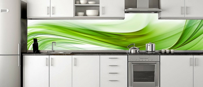glasrückwand küche grün abstrakt formen