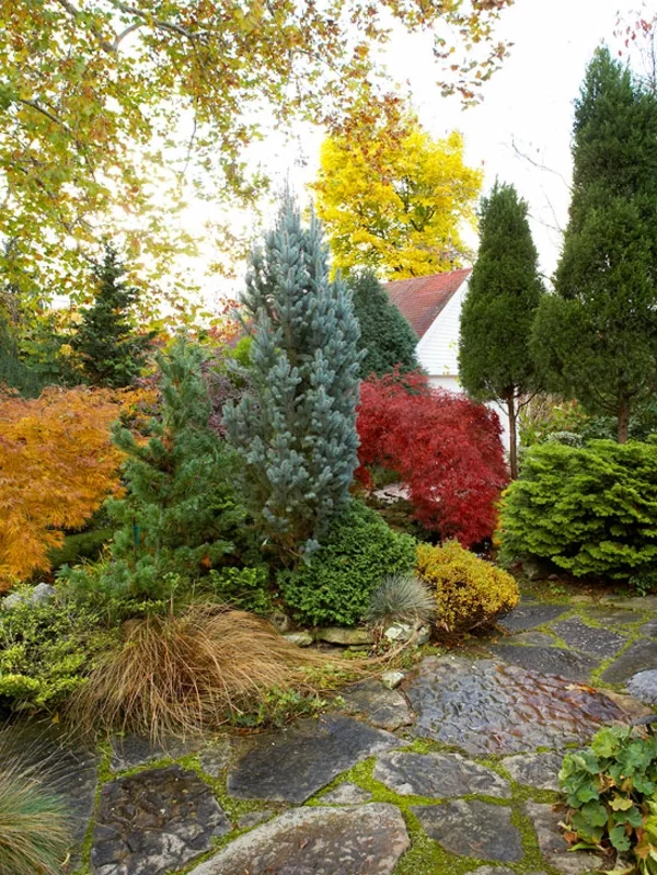 Gartengestaltung Ideen in Bildern schöne Farbgestaltung warme Farben der Sträucher genießen