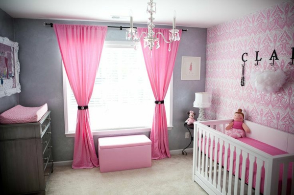 kindergardinen kinderzimmer gestalten mädchenzimmer gardinen rosa