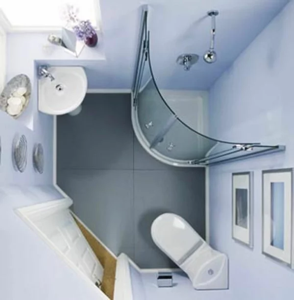 kleines Bad planen gestalten eckige Dusche Waschbecken WC dunkelgraue Bodenfliesen 